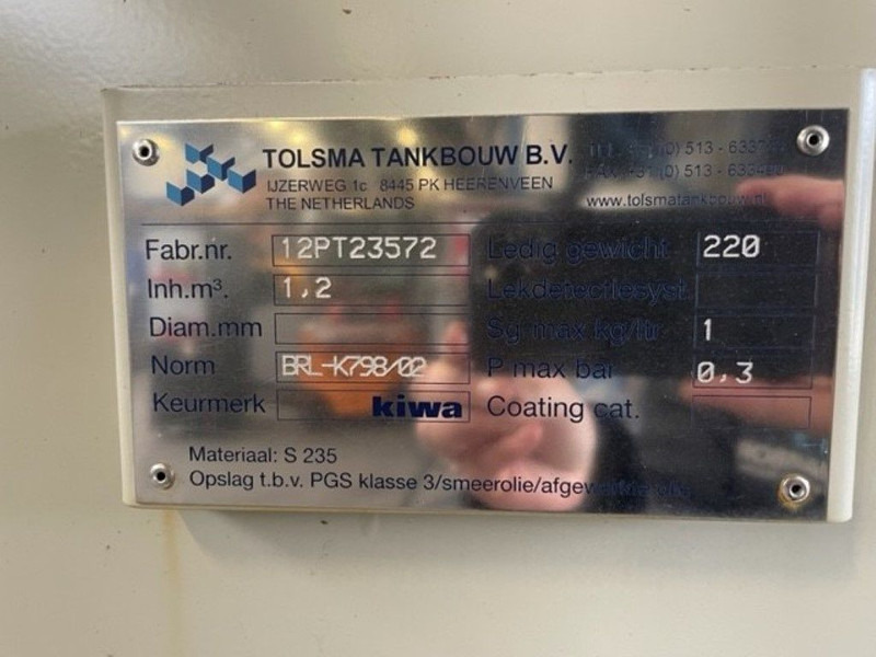 Cuve de stockage Tolsma 1200 Liter KIWA dieseltank, als nieuw!: photos 6