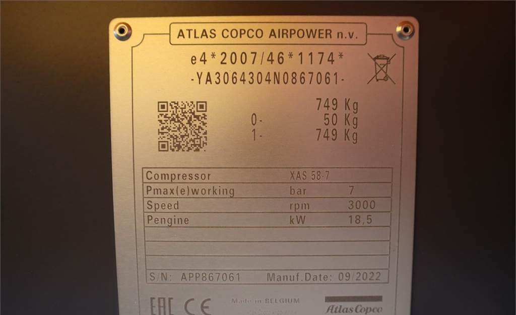 Compresseur d'air Atlas Copco XAS 58-7 Valid inspection, *Guarantee! Diesel, Vol: photos 8