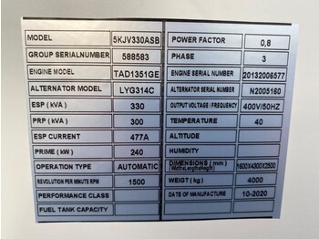 Groupe électrogène neuf Volvo 330 kVA TAD 1351 GE Silent generatorset NEW !: photos 4