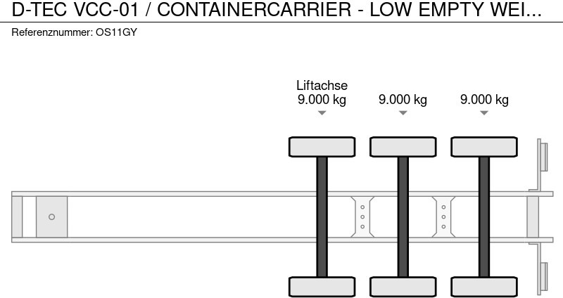 Semi-remorque porte-conteneur/ Caisse mobile D-Tec VCC-01 / CONTAINERCARRIER - LOW EMPTY WEIGHT - LIFT AXLE - DRUM BRAKES - TOP CONDITION -: photos 9