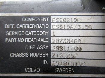 Essieu arrière pour Camion Volvo 20730460/20811404/RSS0819A/DSS19A RATIO 3,58 FL 240 EURO 6: photos 5
