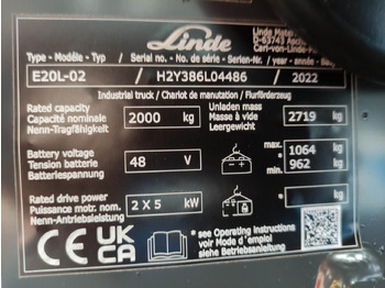 Chariot élévateur électrique Linde E20L-02-386-EVO *Batterie NEU*: photos 5