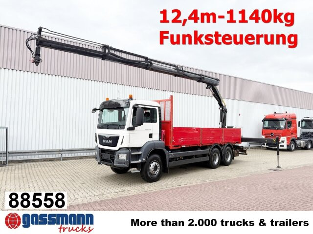 MAN TGS 33.400 6x4 BB, Navi, Heckkran PK18002-EH C, - Camion plateau, Camion grue: photos 1 MAN TGS 33.400 6x4 BB, Navi, Heckkran PK18002-EH C, - Camion plateau, Camion grue: photos 1