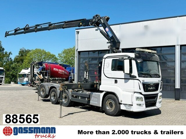 MAN TGS 35.500 8x4-4 BL, Lenk-/Liftachse, Kran HMF - Camion ampliroll, Camion grue: photos 1 MAN TGS 35.500 8x4-4 BL, Lenk-/Liftachse, Kran HMF - Camion ampliroll, Camion grue: photos 1