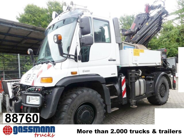 Unimog U400 4x4, Frontzapfwelle, Heckkran Hiab XS - Camion plateau, Camion grue: photos 1 Unimog U400 4x4, Frontzapfwelle, Heckkran Hiab XS - Camion plateau, Camion grue: photos 1
