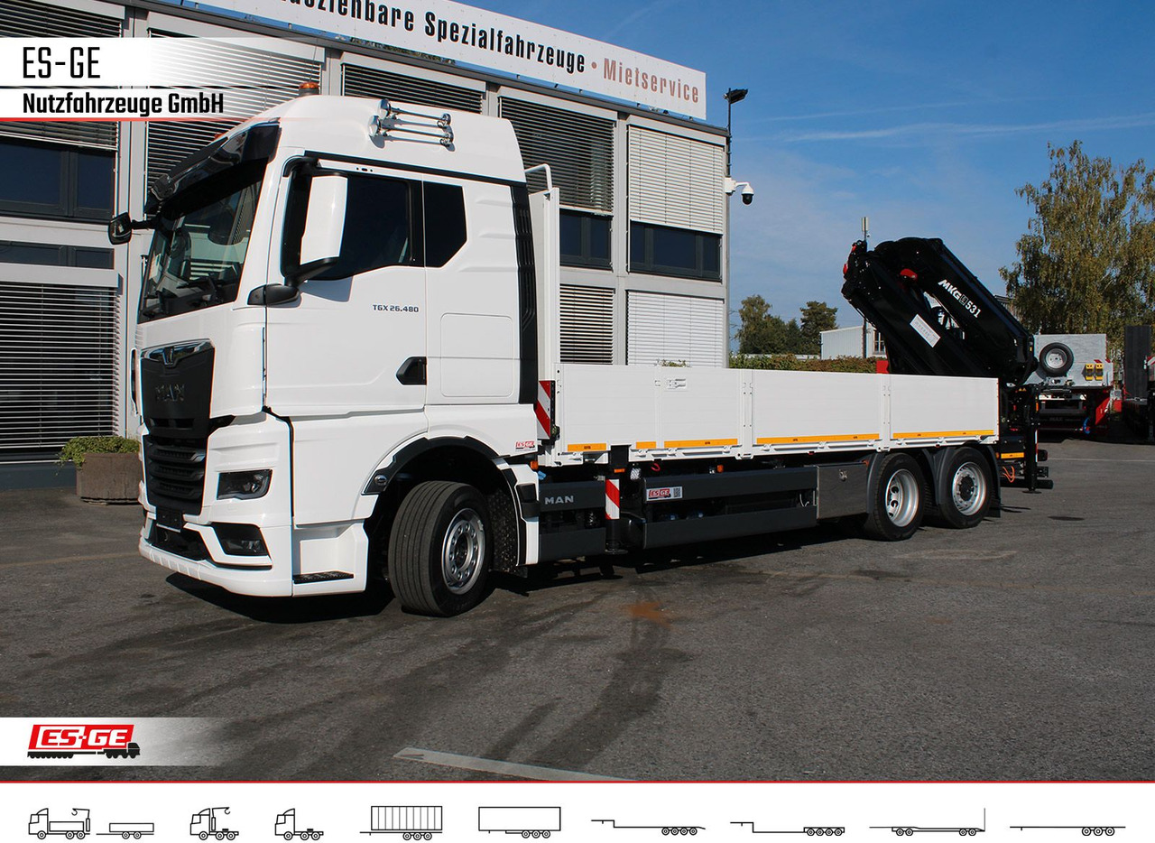 MAN TGX 26.480 6x2-4 LL, MKG-Ladekran HLK531 a5 - Camion plateau, Camion grue: photos 1 MAN TGX 26.480 6x2-4 LL, MKG-Ladekran HLK531 a5 - Camion plateau, Camion grue: photos 1