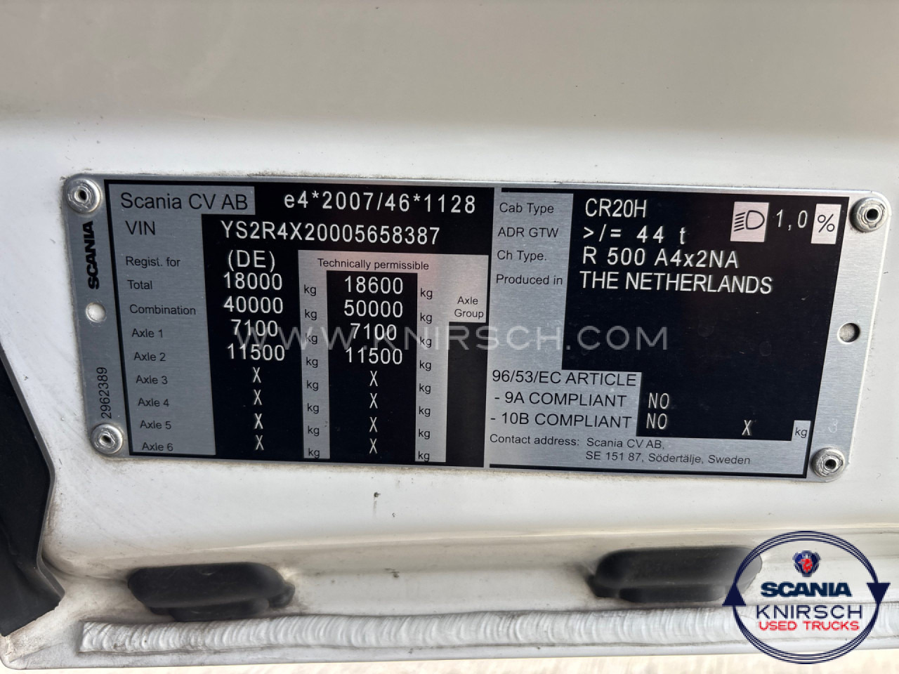 Tracteur routier SCANIA R500A4x2NA / ADR FL / PTO / 1000 L Tank: photos 12 Tracteur routier SCANIA R500A4x2NA / ADR FL / PTO / 1000 L Tank: photos 12