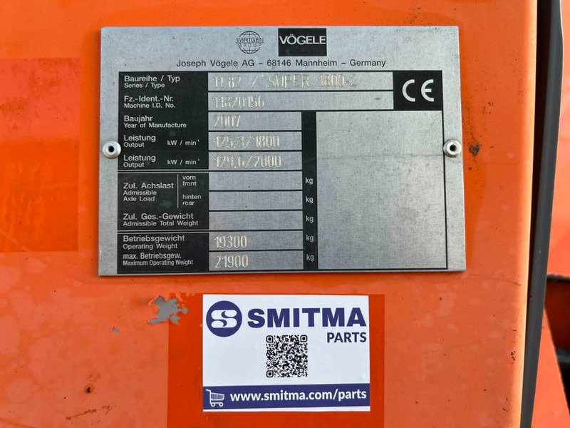 Vögele SUPER 1800-2 - Finisseur: photos 5 Vögele SUPER 1800-2 - Finisseur: photos 5