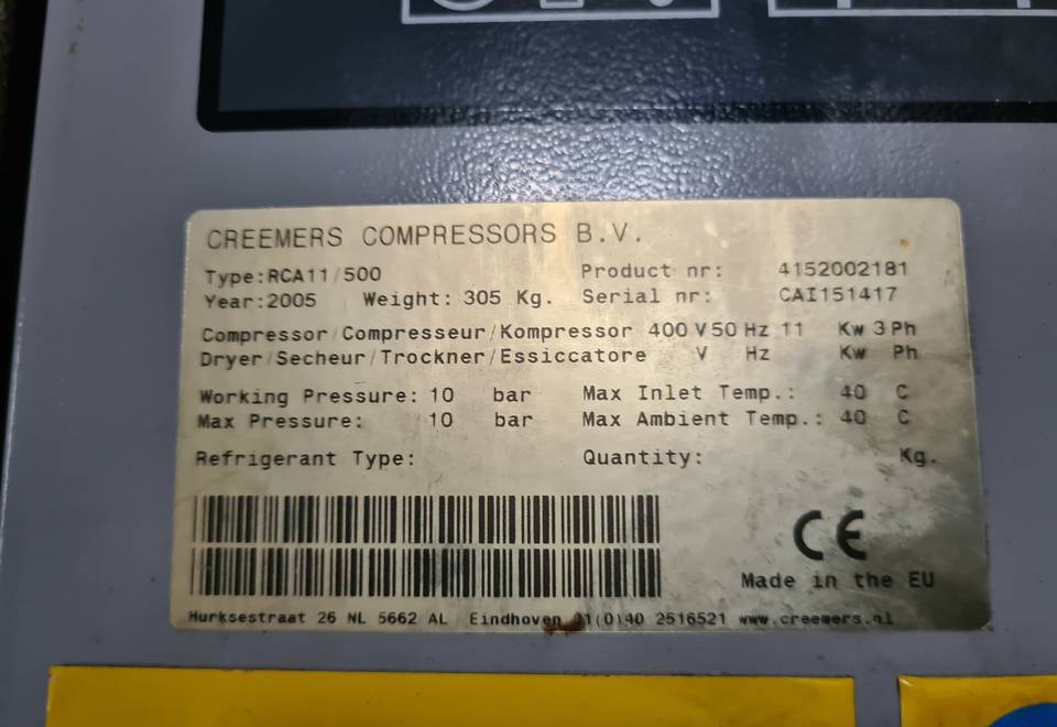 Kompresor śrubowy CREEMERS RCA 11 - Compresseur d'air: photos 1 Kompresor śrubowy CREEMERS RCA 11 - Compresseur d'air: photos 1