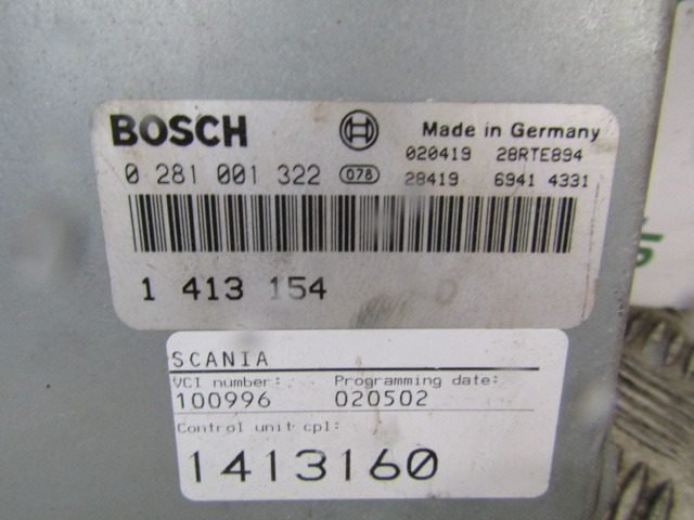 SCANIA P94 ENGINE ECU BOSCH P/NO 0281 001 322 - Bloc de gestion pour Camion: photos 2 SCANIA P94 ENGINE ECU BOSCH P/NO 0281 001 322 - Bloc de gestion pour Camion: photos 2
