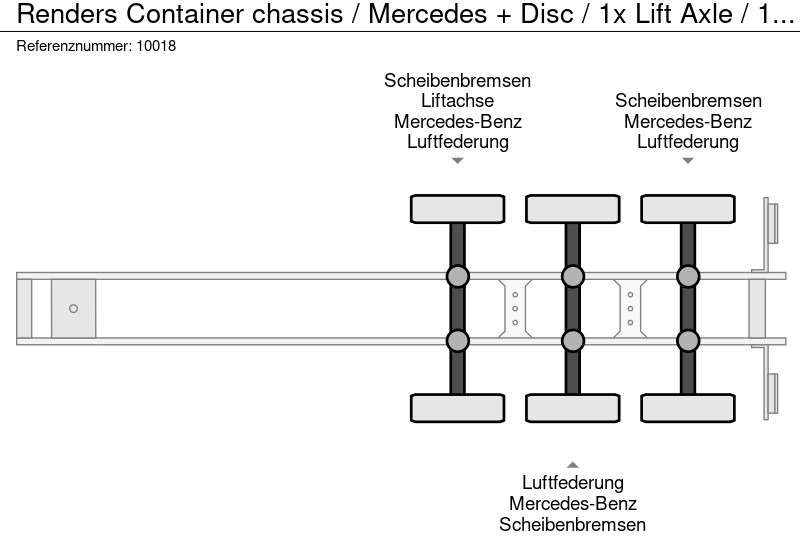 Semi-remorque porte-conteneur/ Caisse mobile Renders Container chassis / Mercedes + Disc / 1x Lift Axle / 1x Extendable: photos 10 Semi-remorque porte-conteneur/ Caisse mobile Renders Container chassis / Mercedes + Disc / 1x Lift Axle / 1x Extendable: photos 10