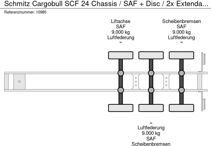 Semi-remorque porte-conteneur/ Caisse mobile Schmitz Cargobull SCF 24 Chassis / SAF + Disc / 2x Extendable / Lift Axle: photos 8