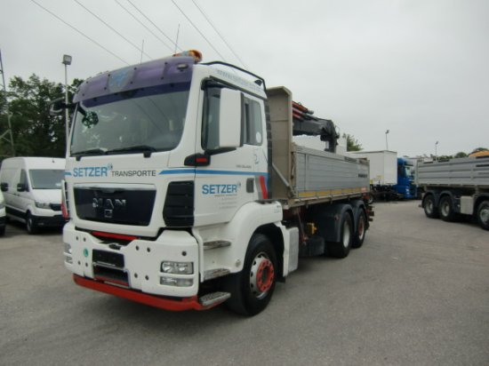 MAN TGS 26.400 3-Seitenkipper, 6x2-2 Lenkachse HIAB 144ES -3DUO - Camion benne, Camion grue: photos 1 MAN TGS 26.400 3-Seitenkipper, 6x2-2 Lenkachse HIAB 144ES -3DUO - Camion benne, Camion grue: photos 1