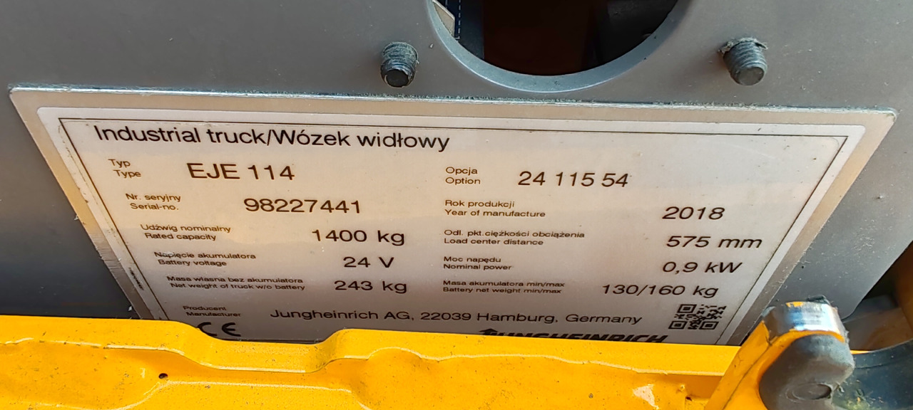 Jungheinrich EJE 114 Lion 1400kg/ 2018y/ 10138mh - Transpalette: photos 5 Jungheinrich EJE 114 Lion 1400kg/ 2018y/ 10138mh - Transpalette: photos 5