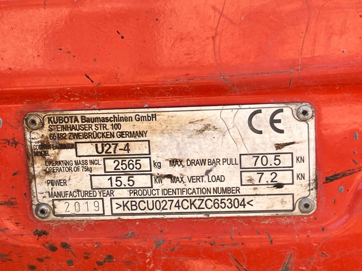 Kubota Series U U27-4 MINIPELLE 2,7T CANOPY en crédit-bail Kubota Series U U27-4 MINIPELLE 2,7T CANOPY: photos 15
