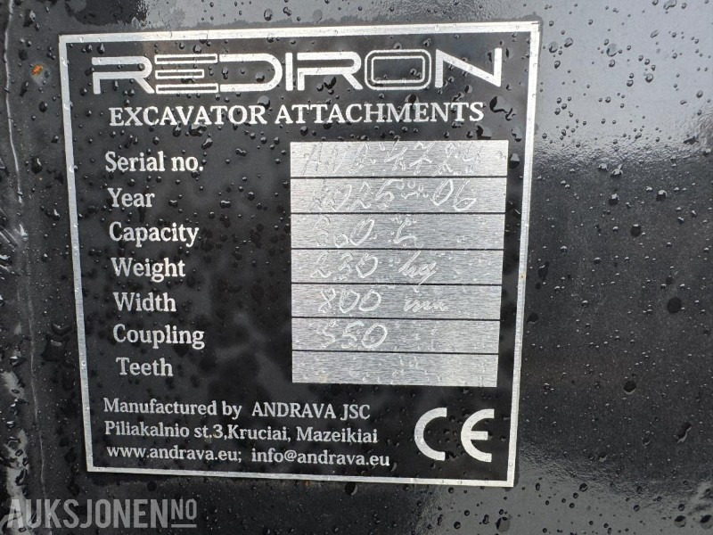 2025 Rediron S50 graveskuffe med tenner, 800 mm bredde, 360 liter - Accessoire pour Engins de chantier: photos 3 2025 Rediron S50 graveskuffe med tenner, 800 mm bredde, 360 liter - Accessoire pour Engins de chantier: photos 3