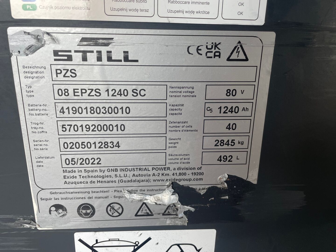 Exide 80V 8 EPzS 1240 - Accumulateur pour Matériel de manutention: photos 2 Exide 80V 8 EPzS 1240 - Accumulateur pour Matériel de manutention: photos 2