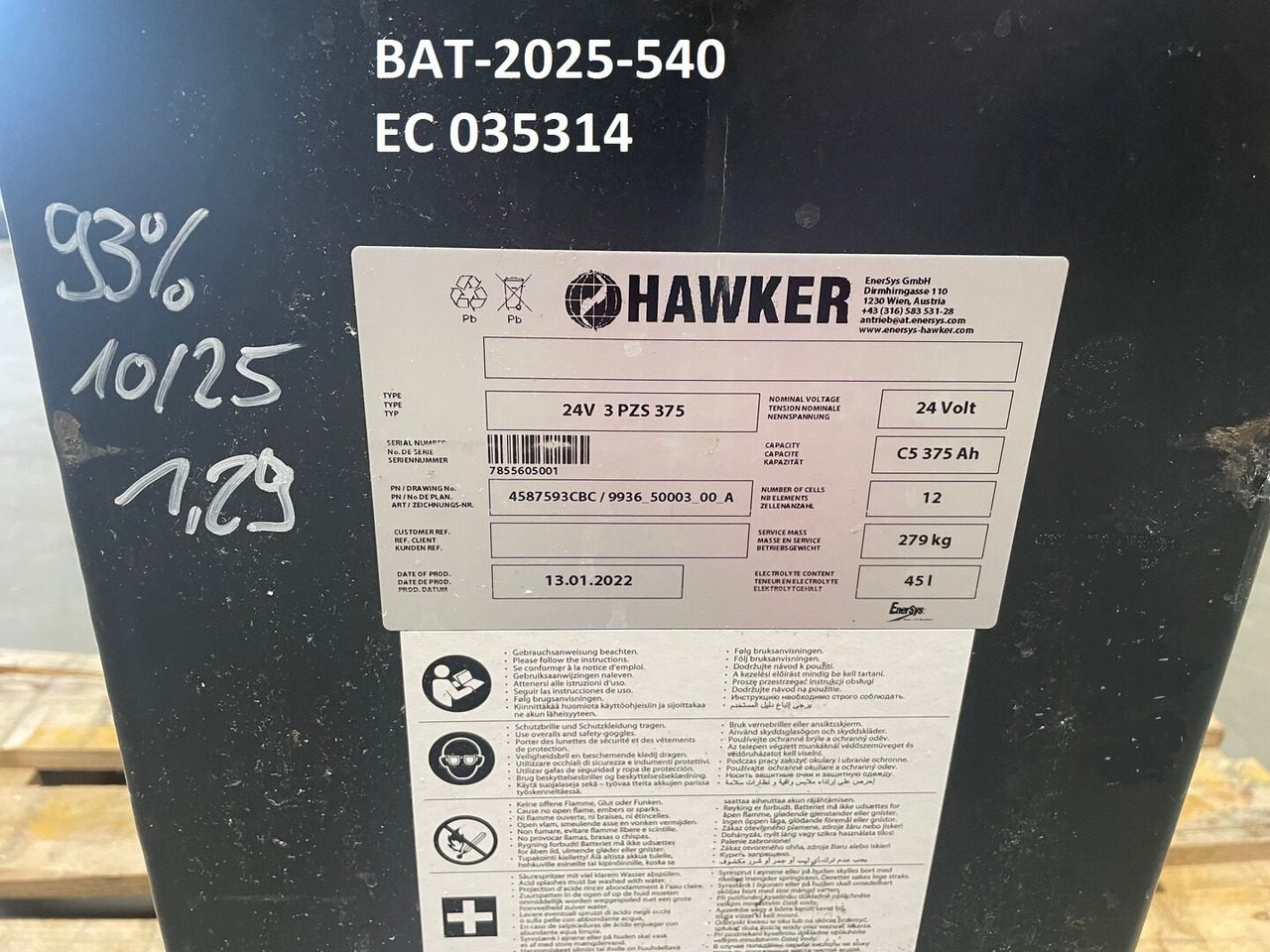 Hawker 24 Volt I 3 PZS 375 - Accumulateur pour Matériel de manutention: photos 5 Hawker 24 Volt I 3 PZS 375 - Accumulateur pour Matériel de manutention: photos 5