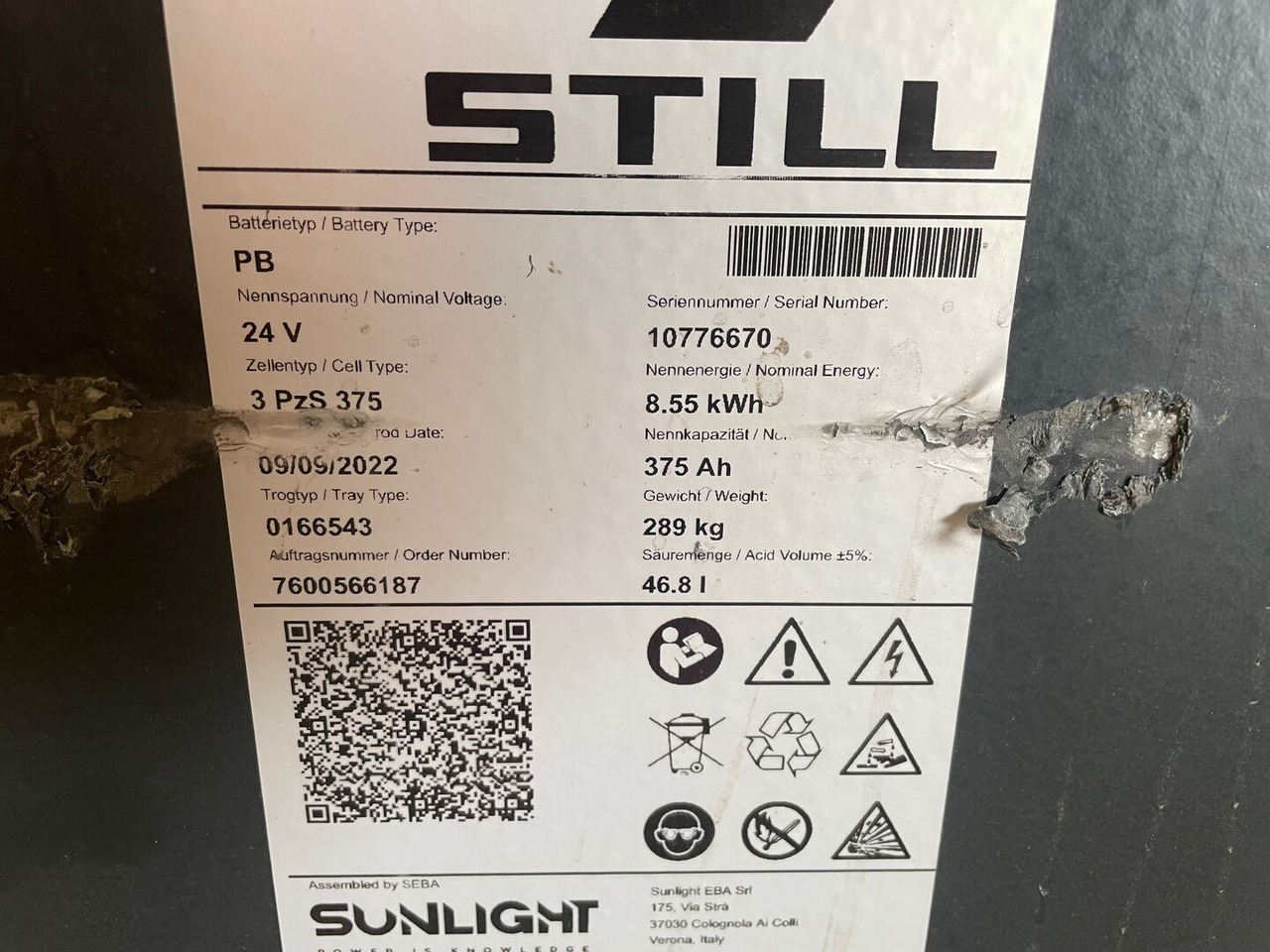 Sunlight I 24 Volt I 3 PzS 375 - Accumulateur pour Matériel de manutention: photos 2 Sunlight I 24 Volt I 3 PzS 375 - Accumulateur pour Matériel de manutention: photos 2