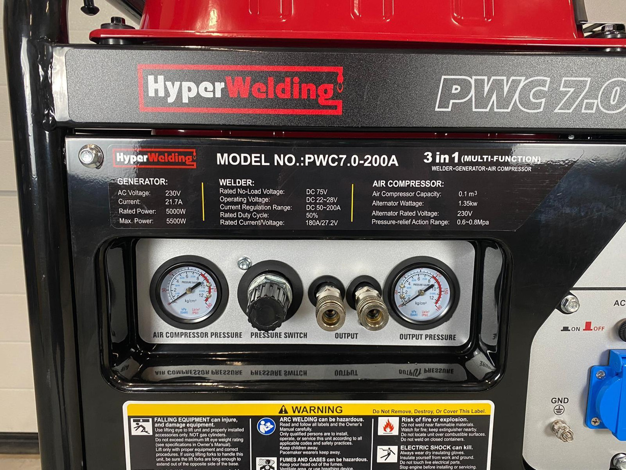 HyperWelding PWC7.0-200A 3 in 1 Multimachine (Generator, Lasapparaat en Luchtcompressor) - Équipement de garage: photos 2 HyperWelding PWC7.0-200A 3 in 1 Multimachine (Generator, Lasapparaat en Luchtcompressor) - Équipement de garage: photos 2