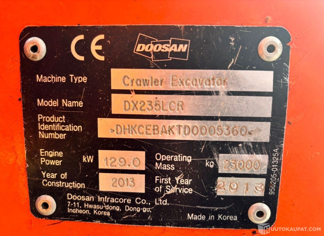 Doosan dx235 lcr, 2013, Diesel, 12 200 h Kaivinkone, Lempäälä - Pelle sur chenille: photos 5 Doosan dx235 lcr, 2013, Diesel, 12 200 h Kaivinkone, Lempäälä - Pelle sur chenille: photos 5