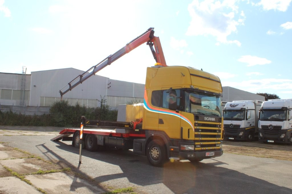 Scania R 114 LB340 6X2 L PALFINGER PK16502 - Camion porte-voitures, Camion grue: photos 1 Scania R 114 LB340 6X2 L PALFINGER PK16502 - Camion porte-voitures, Camion grue: photos 1