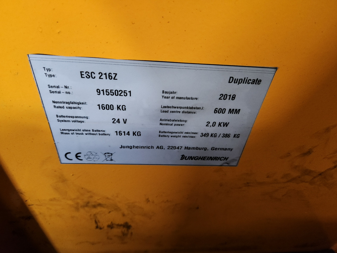JUNGHEINRICH ESC 216z - Matériel de magasinage: photos 2 JUNGHEINRICH ESC 216z - Matériel de magasinage: photos 2