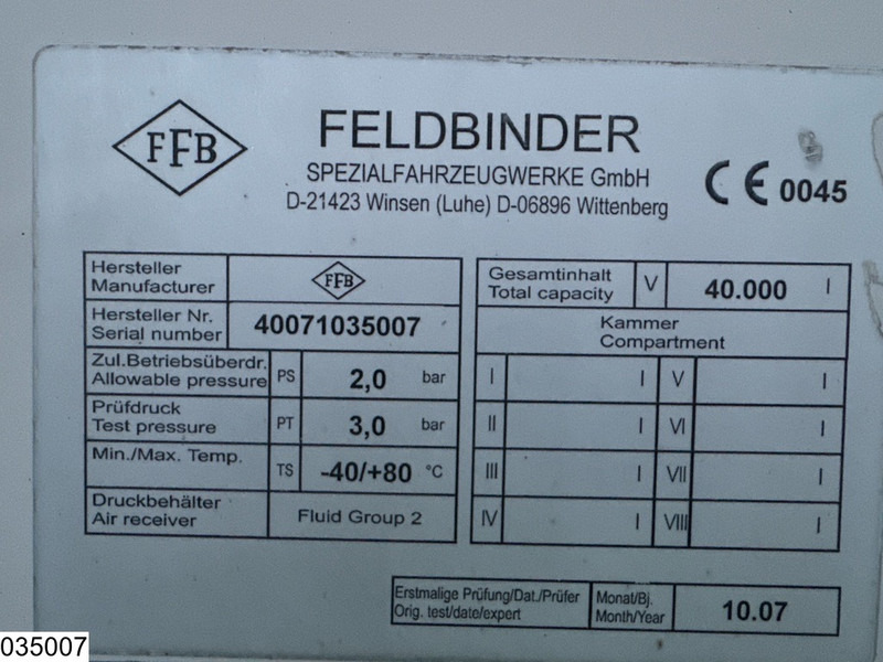 Feldbinder Silo 40.000 Liter, 3 Comp - Semi-remorque citerne: photos 4 Feldbinder Silo 40.000 Liter, 3 Comp - Semi-remorque citerne: photos 4