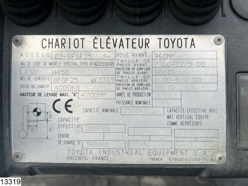 Toyota 8 FGF 25 2.500 KG - Chariot élévateur à gaz: photos 5 Toyota 8 FGF 25 2.500 KG - Chariot élévateur à gaz: photos 5