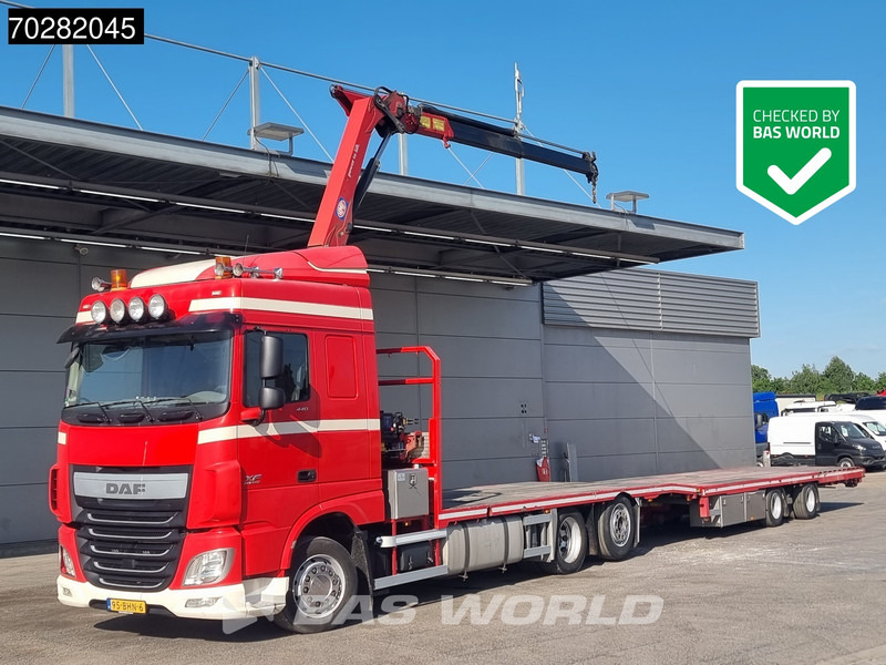 DAF XF 440 6X2 NL-Truck Transporter HMF 900-K2 Kran Winch Lift-Lenkachse Euro 6 - Camion plateau, Camion grue: photos 1 DAF XF 440 6X2 NL-Truck Transporter HMF 900-K2 Kran Winch Lift-Lenkachse Euro 6 - Camion plateau, Camion grue: photos 1
