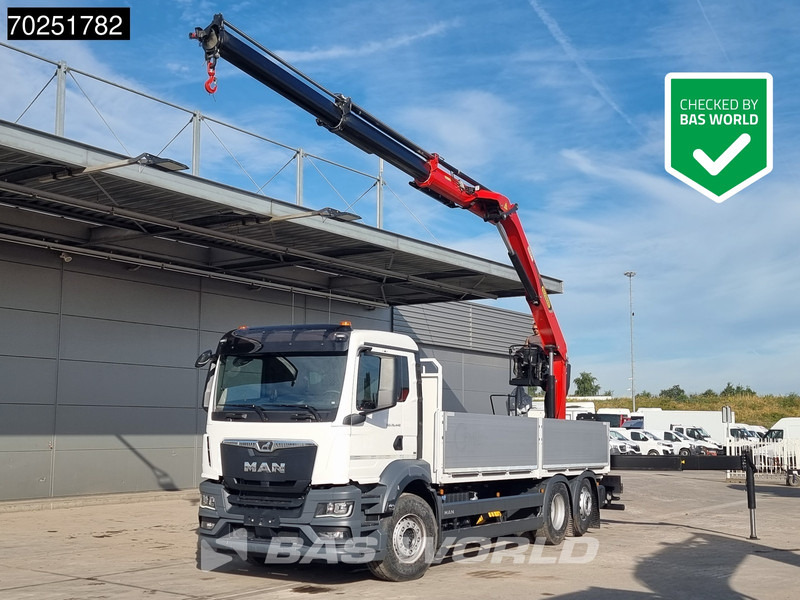 MAN TGS 26.440 6X2 NEW NL-Truck Palfinger PK20.501 L TEC3 Kran Baustoff Lift-Lenk Asche - Camion plateau, Camion grue: photos 1 MAN TGS 26.440 6X2 NEW NL-Truck Palfinger PK20.501 L TEC3 Kran Baustoff Lift-Lenk Asche - Camion plateau, Camion grue: photos 1