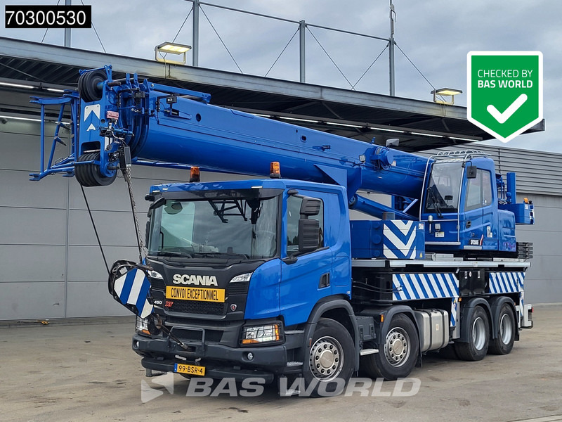 Scania P450 P 8X4 Palfinger/SANY SPC500E Telescopic Crane Retarder Navi Automatic Euro 6 - Camion plateau, Camion grue: photos 1 Scania P450 P 8X4 Palfinger/SANY SPC500E Telescopic Crane Retarder Navi Automatic Euro 6 - Camion plateau, Camion grue: photos 1