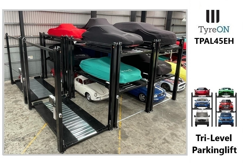 TPAL45EH 4 post car stacker lift - Three level parking lift 3 cars on each- Electrically unlocked - Close fitting platforms - 15 cm ramp height - Autostacker 2500kg + 2000kg - Équipement de garage: photos 2 TPAL45EH 4 post car stacker lift - Three level parking lift 3 cars on each- Electrically unlocked - Close fitting platforms - 15 cm ramp height - Autostacker 2500kg + 2000kg - Équipement de garage: photos 2
