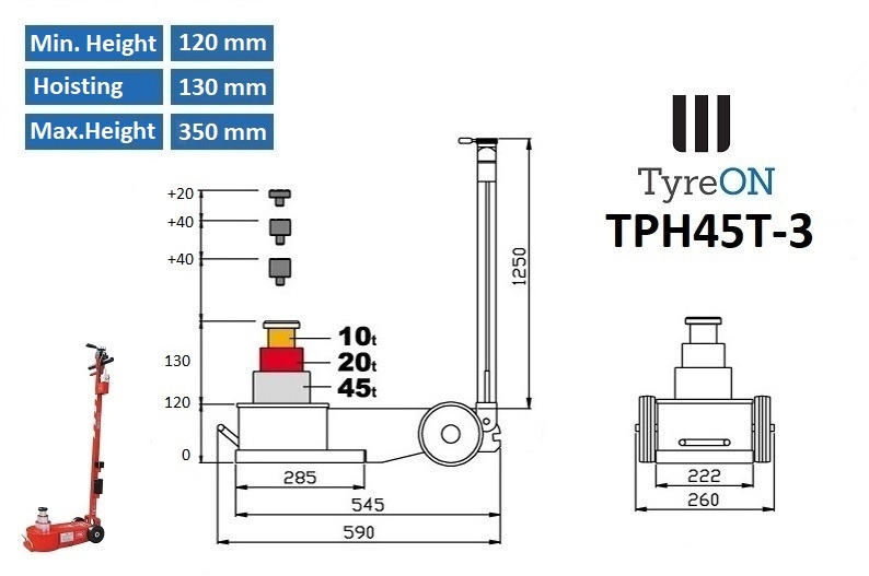 TPH45T-3 Air hydraulic jack 45 Tons - Minimum height 12 cm - portable (40 kg) - Équipement de garage: photos 4 TPH45T-3 Air hydraulic jack 45 Tons - Minimum height 12 cm - portable (40 kg) - Équipement de garage: photos 4