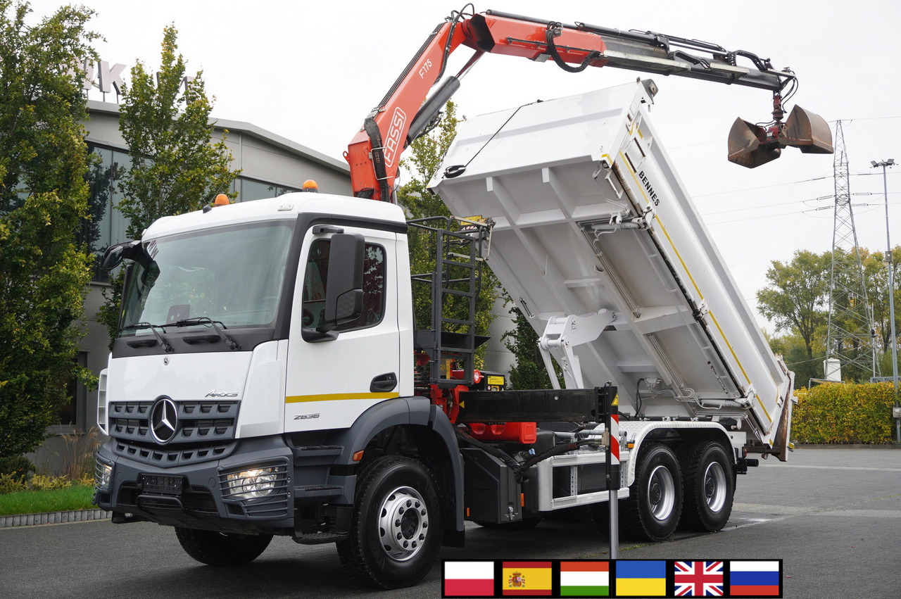 Camion grue MERCEDES-BENZ Arocs 2636 6x4 / Fassi F175 / 7.7 t / 10 m / 2-side tipper / Bortmatic: photos 1