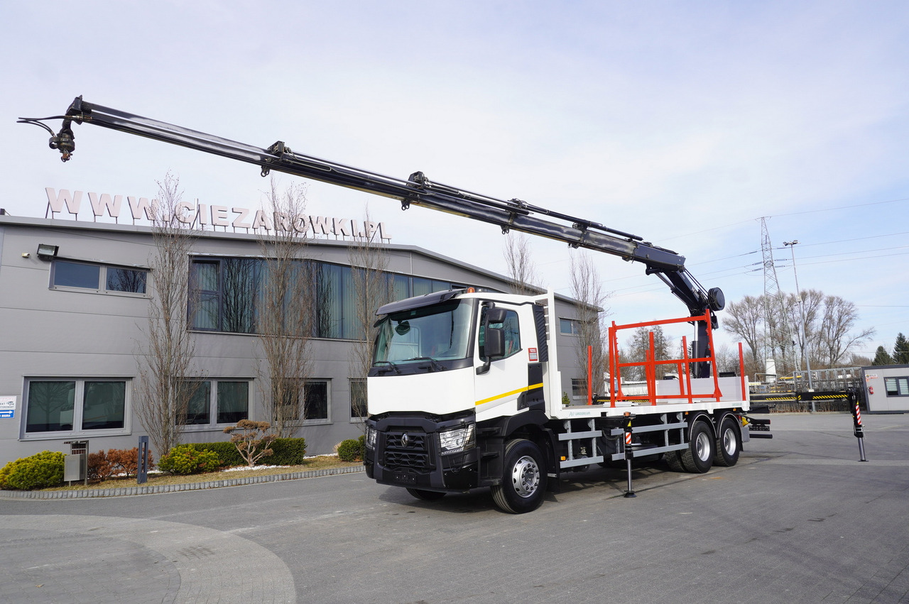 RENAULT C430 / 15 m crane HIAB 244 EP-5 HIDUO 8400 kg / Platform with stanchions - Camion grumier, Camion grue: photos 2 RENAULT C430 / 15 m crane HIAB 244 EP-5 HIDUO 8400 kg / Platform with stanchions - Camion grumier, Camion grue: photos 2