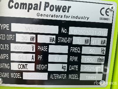 COMPAL VG-R30 41 kVA (Unused) - Groupe électrogène: photos 5 COMPAL VG-R30 41 kVA (Unused) - Groupe électrogène: photos 5