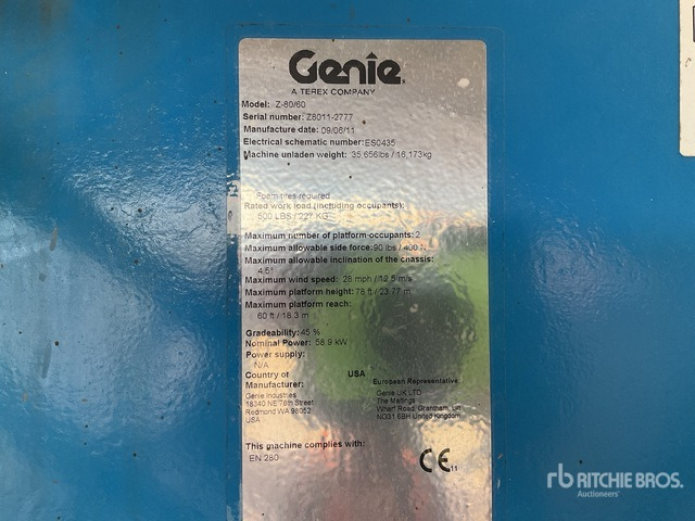 2011 Genie Z80/60 4WD Diesel Articulating Boom Lift - Nacelle articulée: photos 1 2011 Genie Z80/60 4WD Diesel Articulating Boom Lift - Nacelle articulée: photos 1