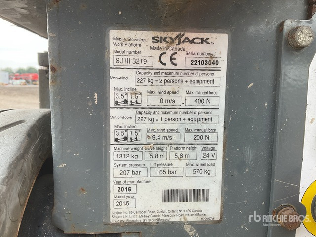 2016 Skyjack SJlll3219 Scissor Lift - Nacelle ciseaux: photos 1 2016 Skyjack SJlll3219 Scissor Lift - Nacelle ciseaux: photos 1
