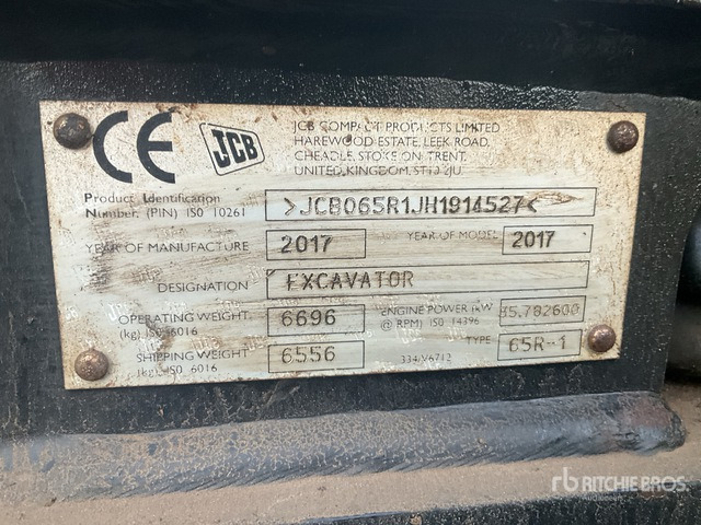 2017 JCB 65R-1 Mini Excavator: <6.6t - Mini pelle: photos 1 2017 JCB 65R-1 Mini Excavator: <6.6t - Mini pelle: photos 1