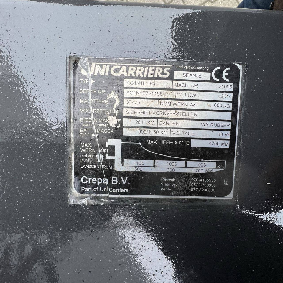 Chariot élévateur électrique Unicarriers ET16 (AG1N12L16Q): photos 19