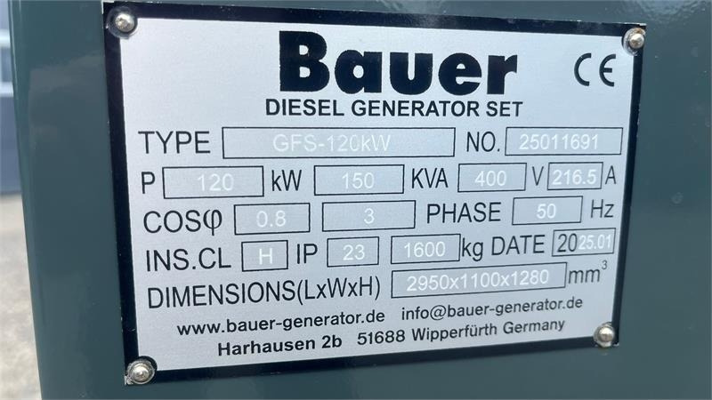 Bauer GFS-120 ATS, 120 kW/150 kVA Fabriksny generator - Groupe électrogène: photos 3 Bauer GFS-120 ATS, 120 kW/150 kVA Fabriksny generator - Groupe électrogène: photos 3
