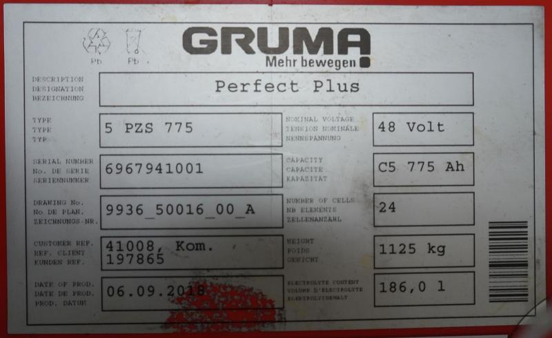 GRUMA 48 Volt 5 PzS 775 Ah - Accumulateur pour Matériel de manutention: photos 5 GRUMA 48 Volt 5 PzS 775 Ah - Accumulateur pour Matériel de manutention: photos 5