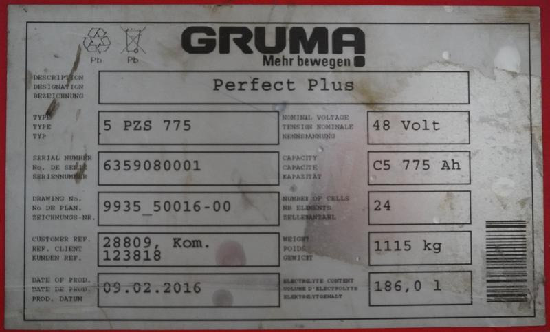 GRUMA 48 Volt 5 PzS 775 Ah - Accumulateur pour Matériel de manutention: photos 5 GRUMA 48 Volt 5 PzS 775 Ah - Accumulateur pour Matériel de manutention: photos 5