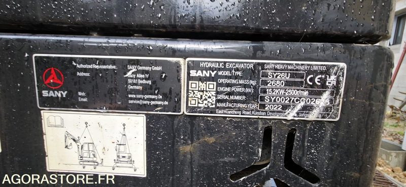 MINI PELLE SUR CHENILLES SANY SY26U 550 HEURES 2022 - Mini pelle: photos 2 MINI PELLE SUR CHENILLES SANY SY26U 550 HEURES 2022 - Mini pelle: photos 2