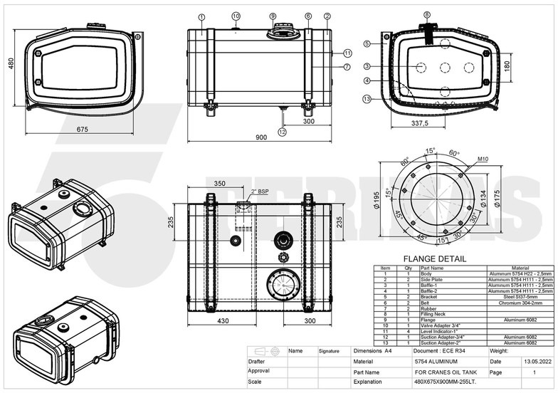 Réservoir hydraulique pour Camion neuf Hydraulic aluminum oil tank 255L: photos 9