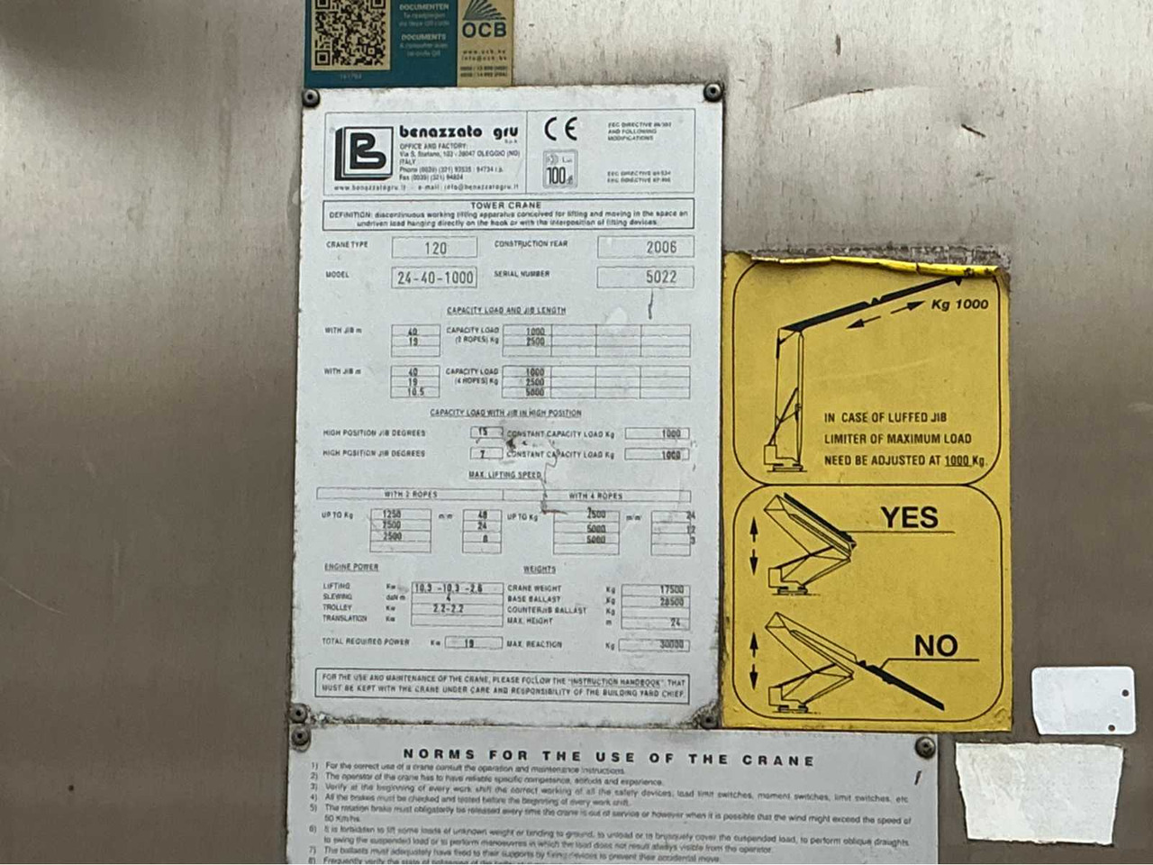 Grue à tour Benzzato Gru 120: photos 15 Grue à tour Benzzato Gru 120: photos 15