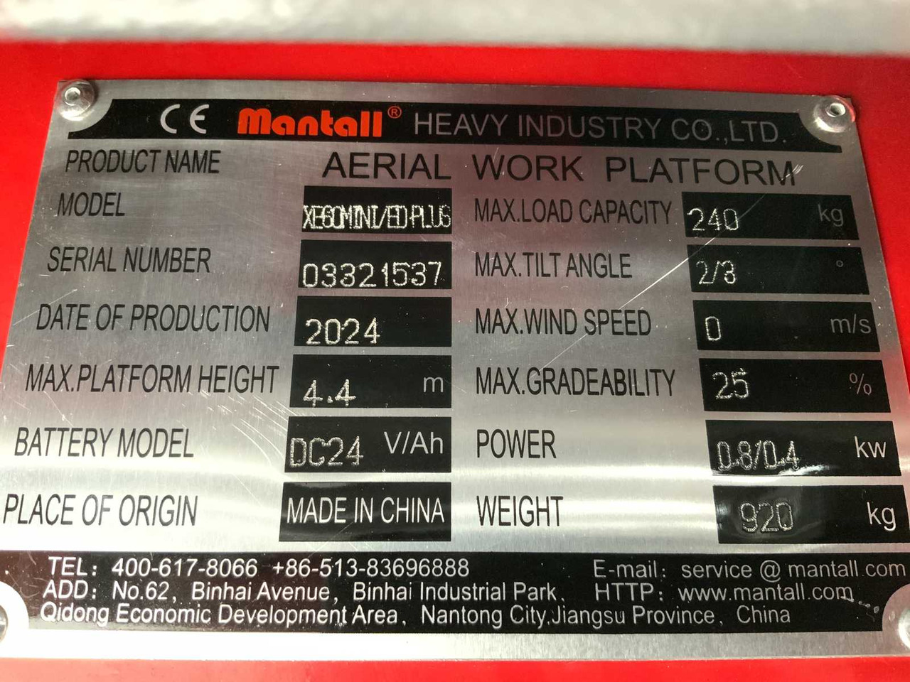 Nacelle MANTALL XE-60 MINI - SCISSOR LIFT AERIAL PLATFORM 6.4M 2024: photos 28 Nacelle MANTALL XE-60 MINI - SCISSOR LIFT AERIAL PLATFORM 6.4M 2024: photos 28