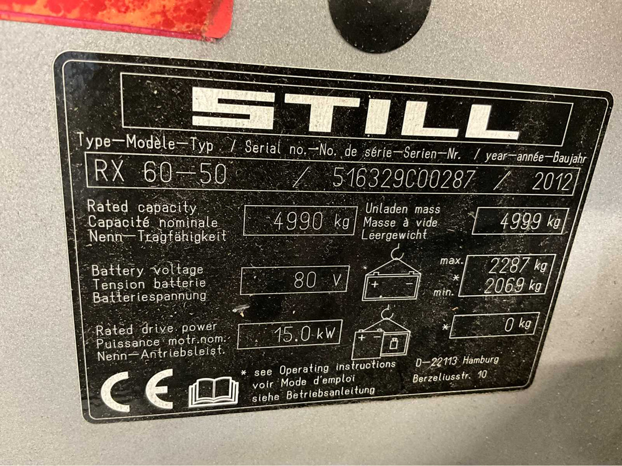 Chariot élévateur STILL 5000KG- RX60-50 - FORKLIFT TRIPLEX - FORK POSITIONER - SIDESHIFT - FREELIFT - BATTERY 2015 WITH ONLY 1121 HOURS: photos 19 Chariot élévateur STILL 5000KG- RX60-50 - FORKLIFT TRIPLEX - FORK POSITIONER - SIDESHIFT - FREELIFT - BATTERY 2015 WITH ONLY 1121 HOURS: photos 19