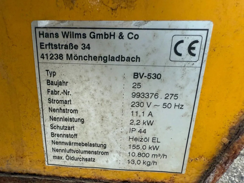 Hans Wilms Heater 155 kW 10.800 m3 / h Air Diesel Heater Kachel - Engins de chantier: photos 3 Hans Wilms Heater 155 kW 10.800 m3 / h Air Diesel Heater Kachel - Engins de chantier: photos 3